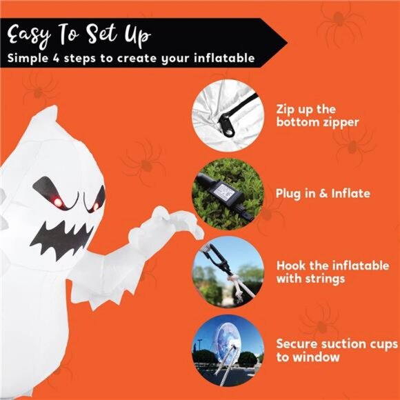 4.5 FT Halloween Inflatable Ghost with Build-in LEDs, Blow...